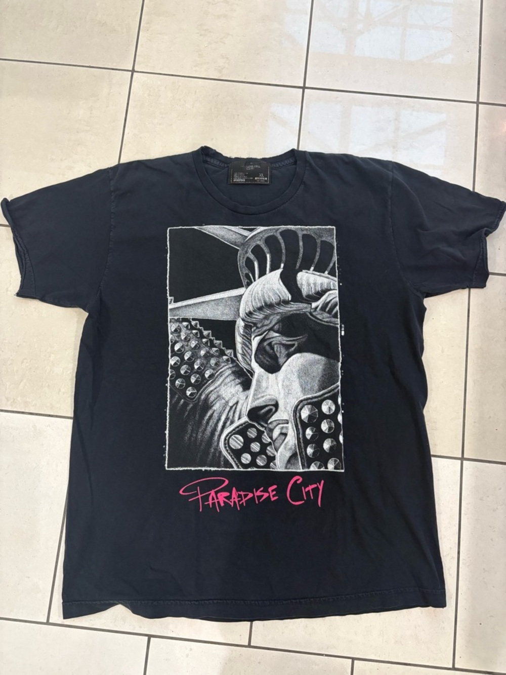 Graphic 'Paradise City' Band Tee - Black with Pink Print